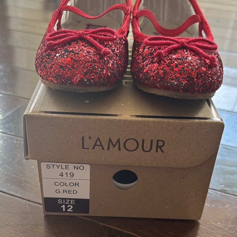 L'Amour Kids Sparkly Red Dress Shoes